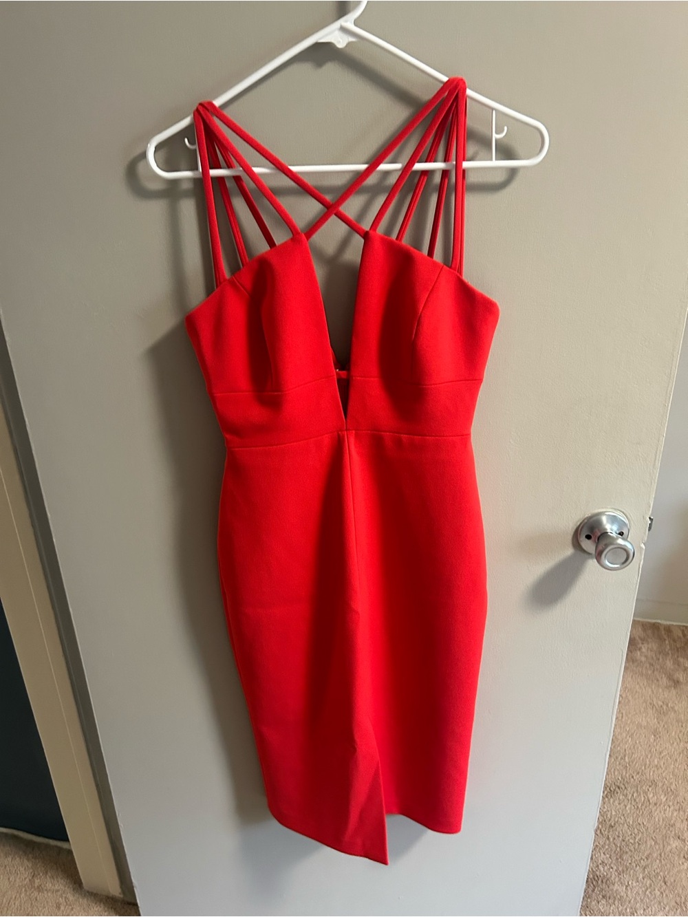 BCBGMaxAzria Red Strappy Midi Sheath Dress